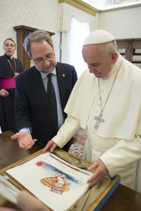 Il moderatore della Tavola valdese dona al papa disegni ispirati alle storie di profughi e migranti